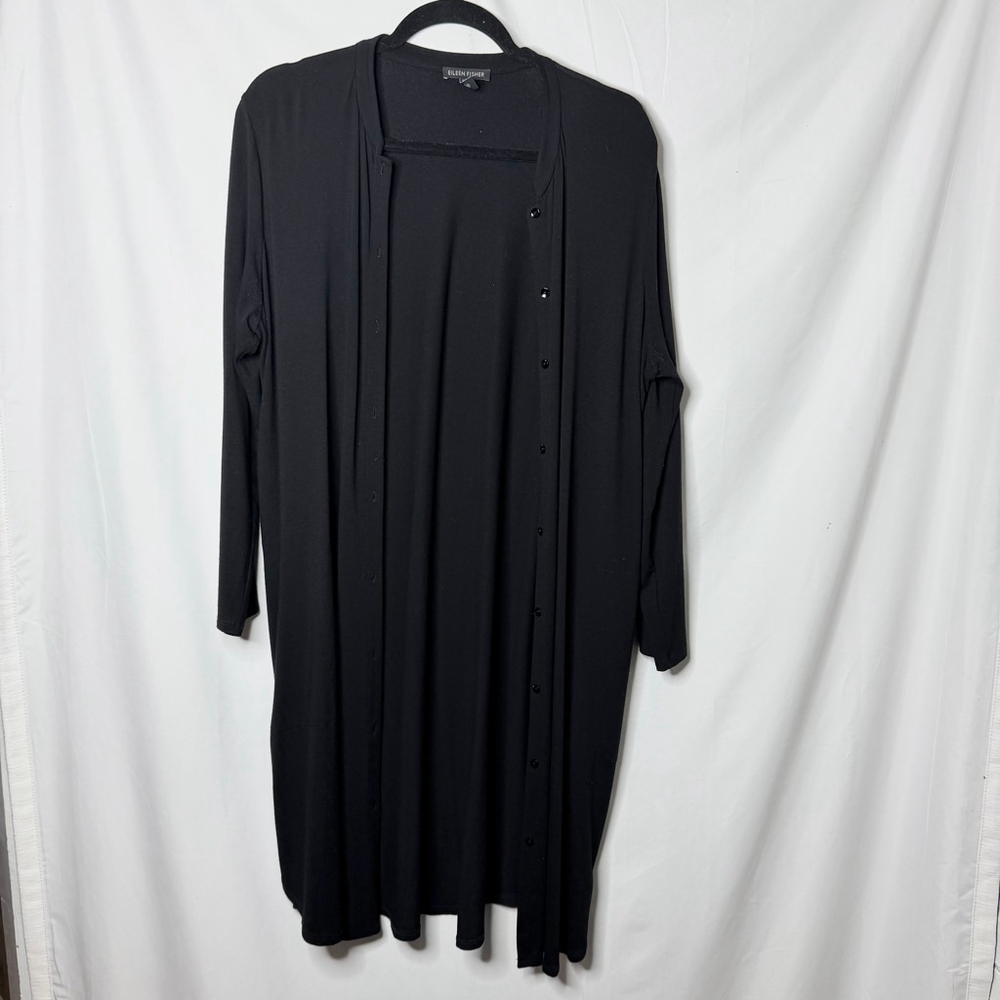 Women's EILEEN FISHER Black Long Button Down Cardigan M